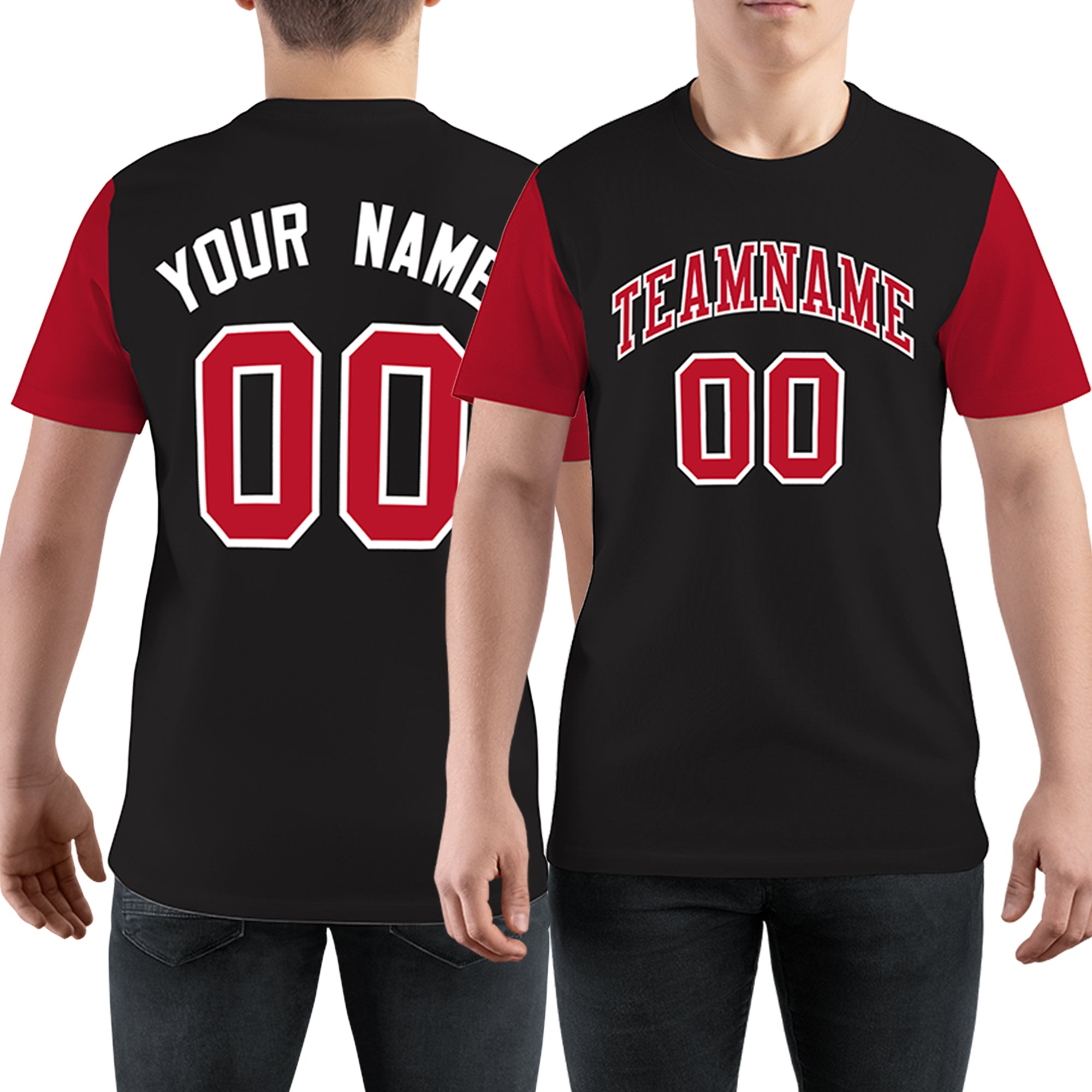 Custom Black Red Crew Neck Personalized  Performance T-shirt